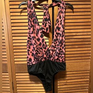 The Sang Coral & Black Animal Print Bodysuit